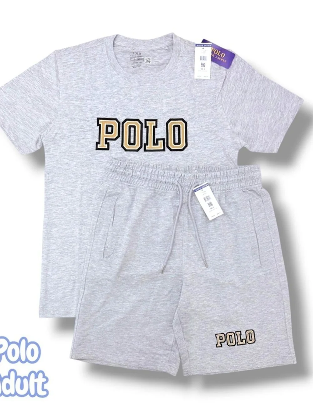 Polo by Ralph Lauren Light Gray Logo Tee and Shorts Set